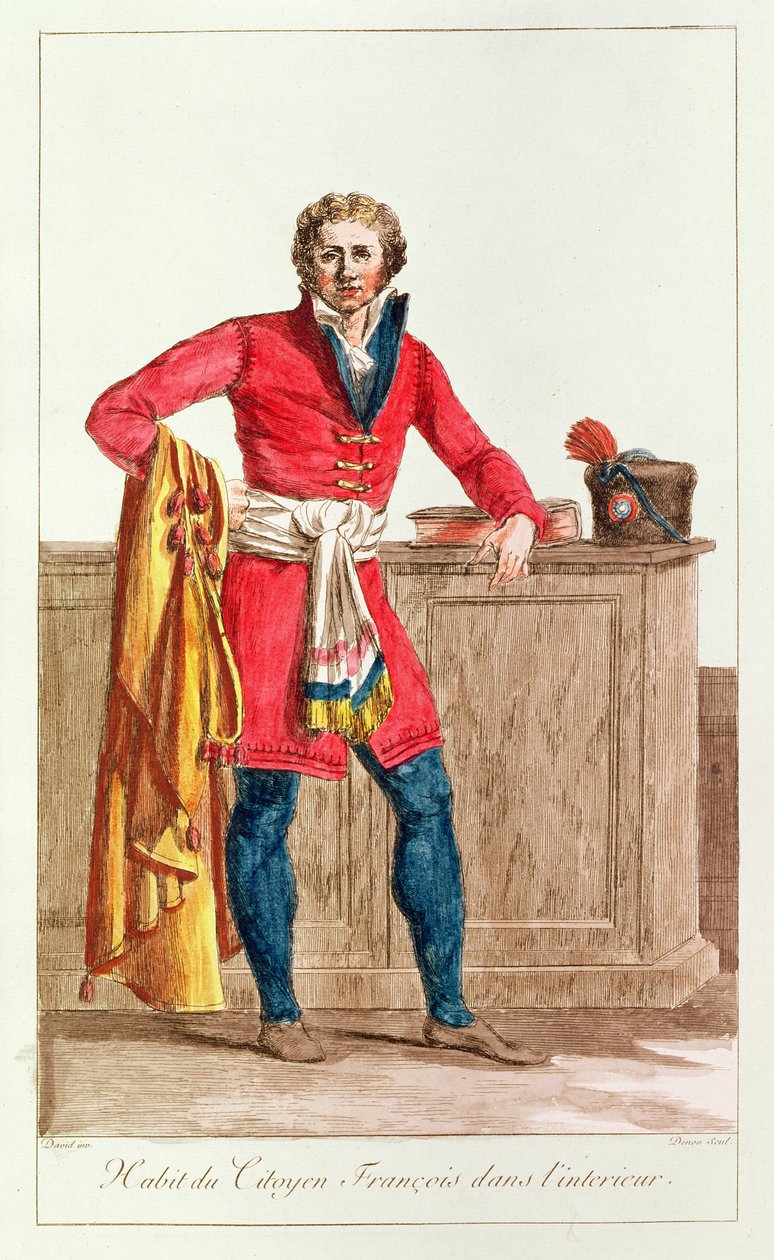 Zivilkostüm für einen französischen Bürger für drinnen, graviert von Vivant Dominique Denon von Jacques Louis David