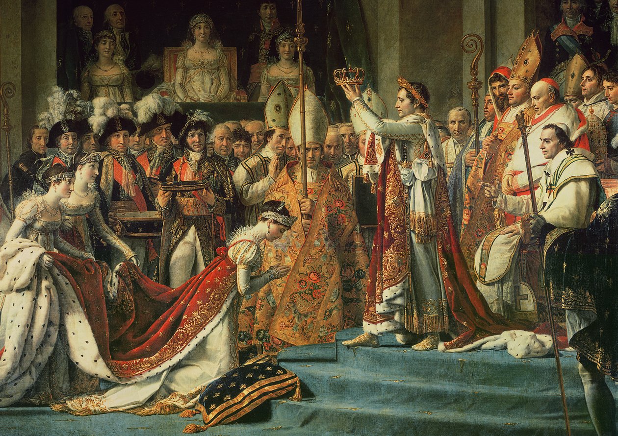 Die Weihe des Kaisers Napoleon 1769-1821 und die Krönung der Kaiserin Josephine 1763-1814 durch Papst Pius VII, 2. Dezember 1804, 1806-07 (Detail) von Jacques Louis David