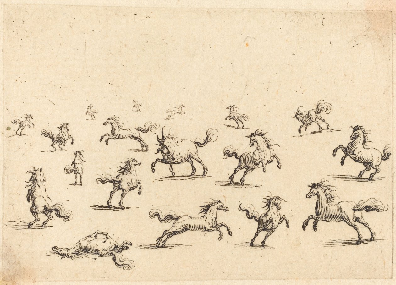 Pferde im Galopp von Jacques Callot