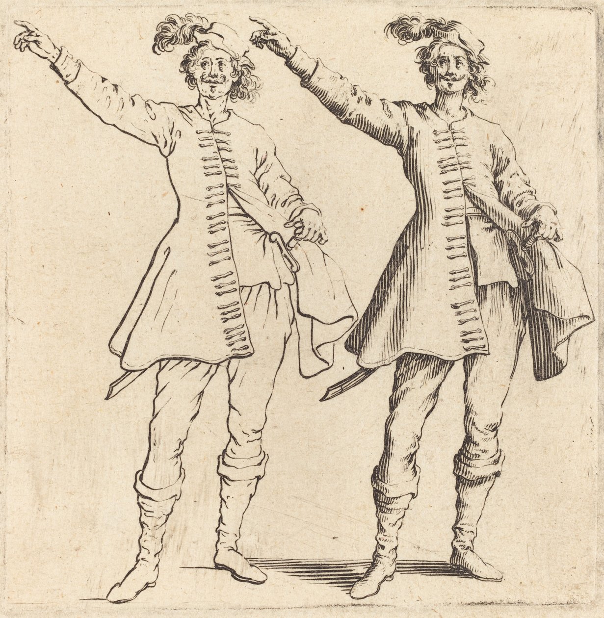 Offizier, mit ausgestrecktem Arm, Vorderansicht von Jacques Callot