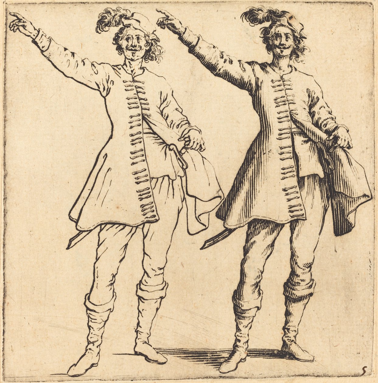 Offizier, mit ausgestrecktem Arm, Vorderansicht von Jacques Callot