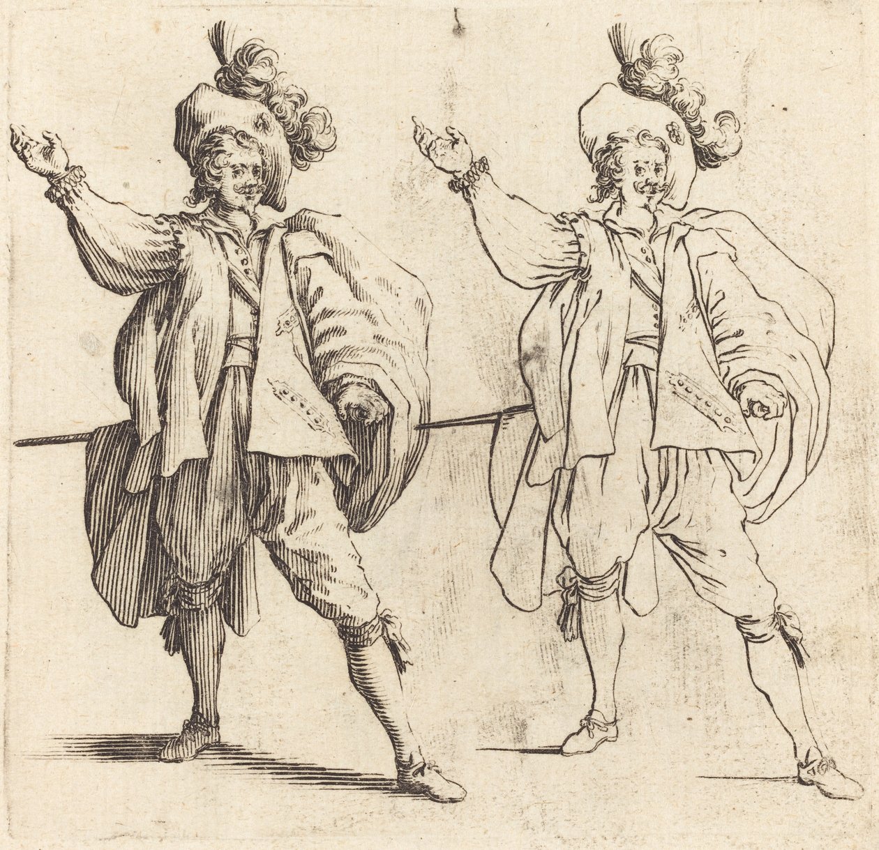 Offizier mit großem Federbusch, Vorderansicht von Jacques Callot