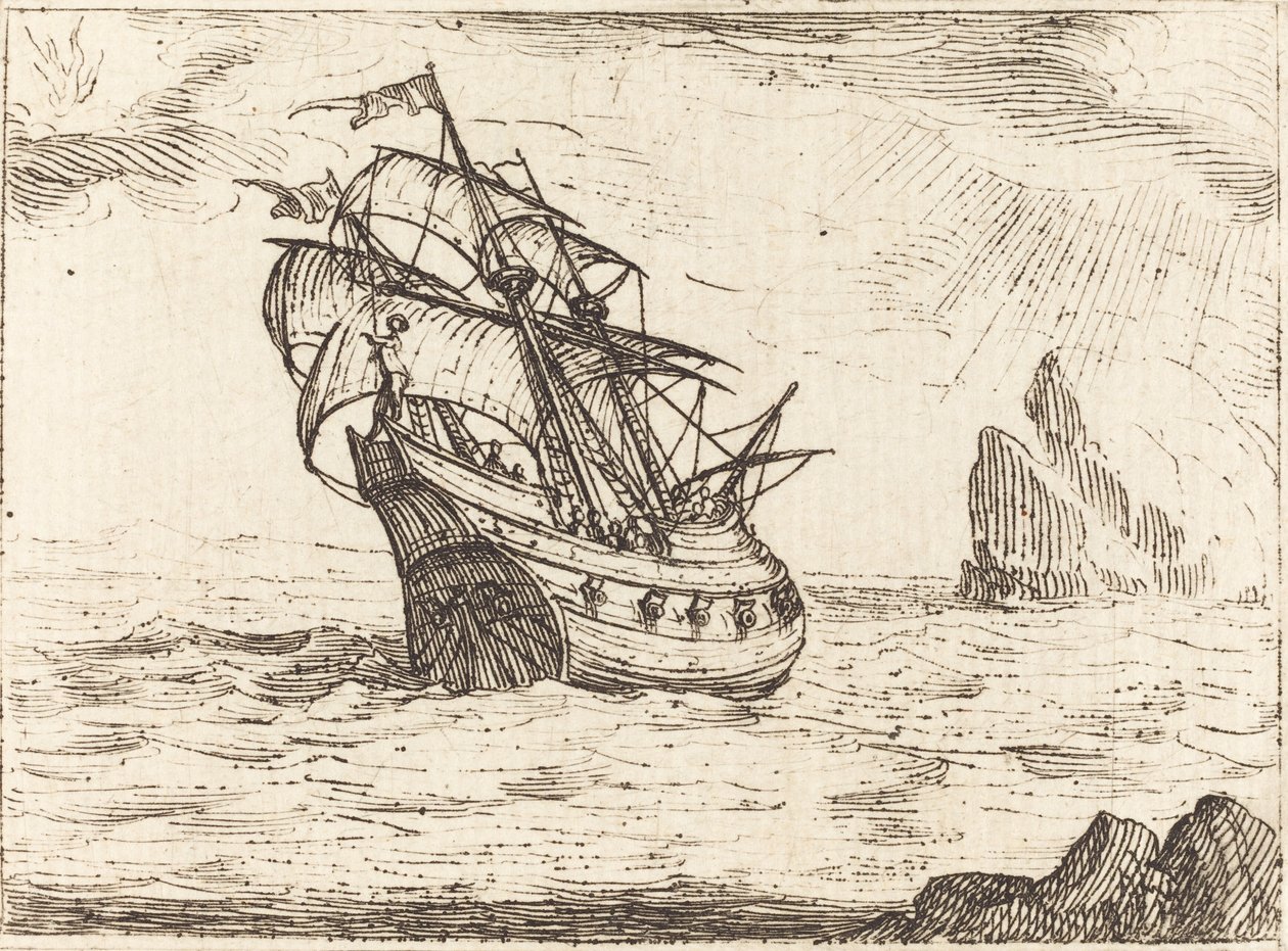 Schiff navigiert in der Nähe von Felsen von Jacques Callot