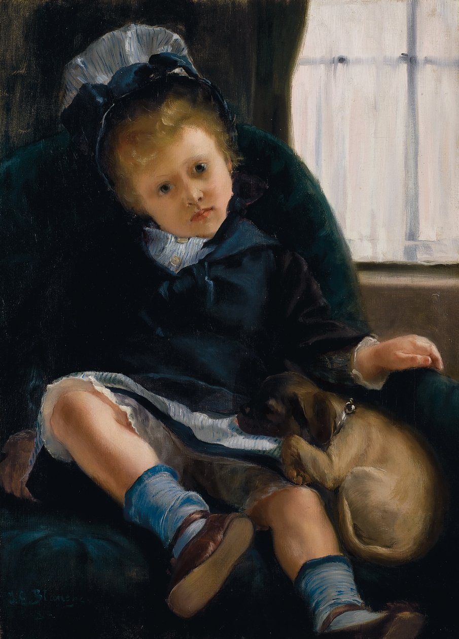 Mädchen mit Welpen von Jacques Emile Blanche