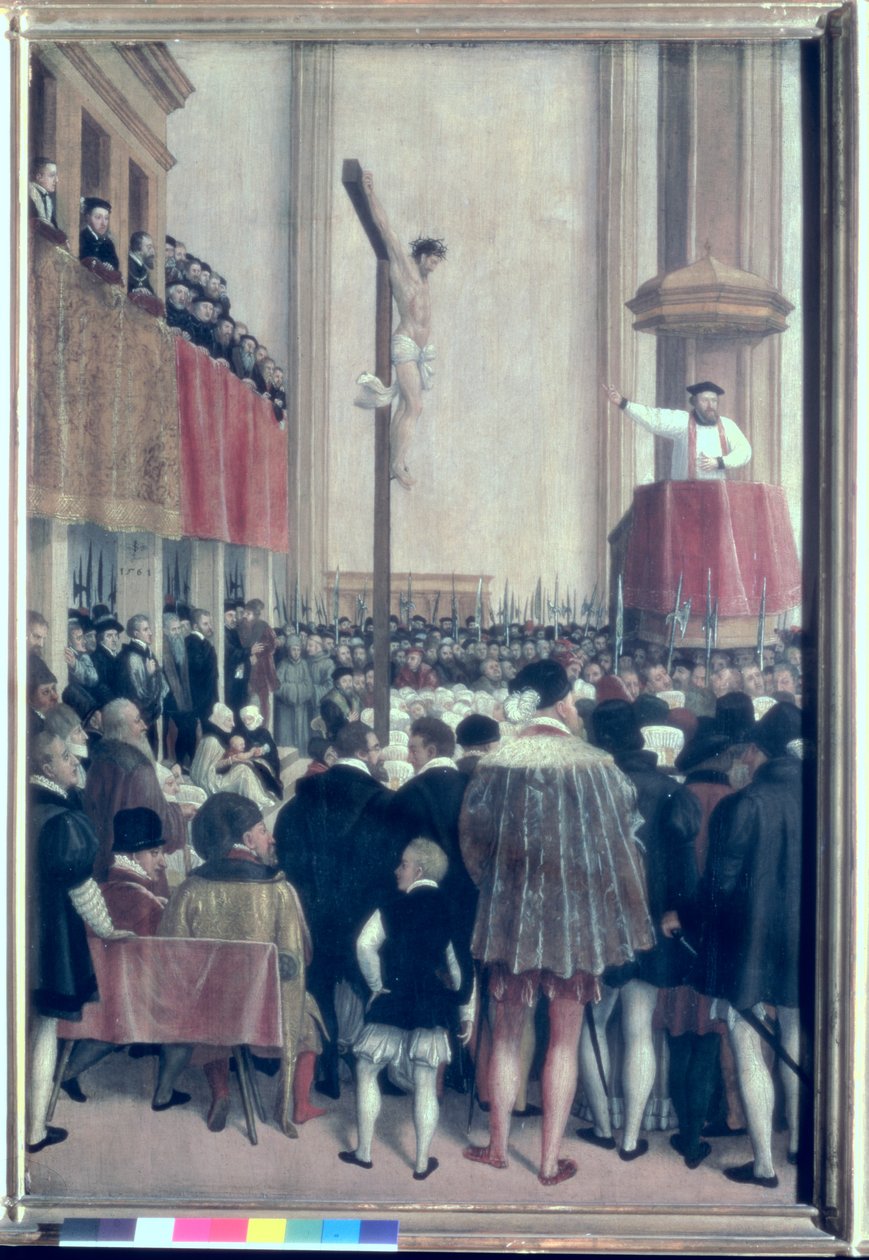 Predigt des päpstlichen Legaten Cornelius Musso (1511-74) in der Augustinerkirche, Wien, 1561 von Jakob Seisenegger