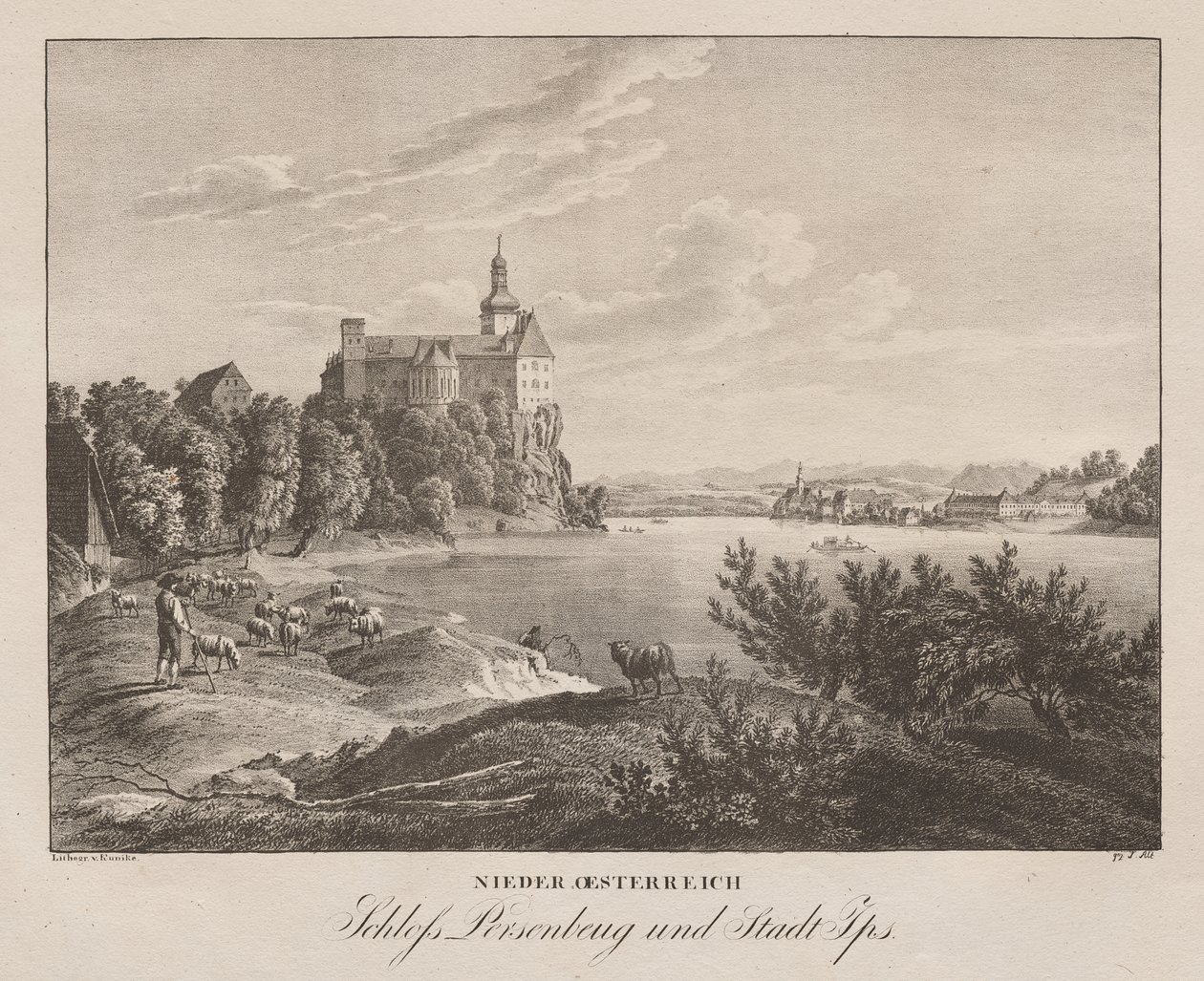 Niederösterreich, Schloss Persenbeug und Stadt Ybbs von Jakob Alt