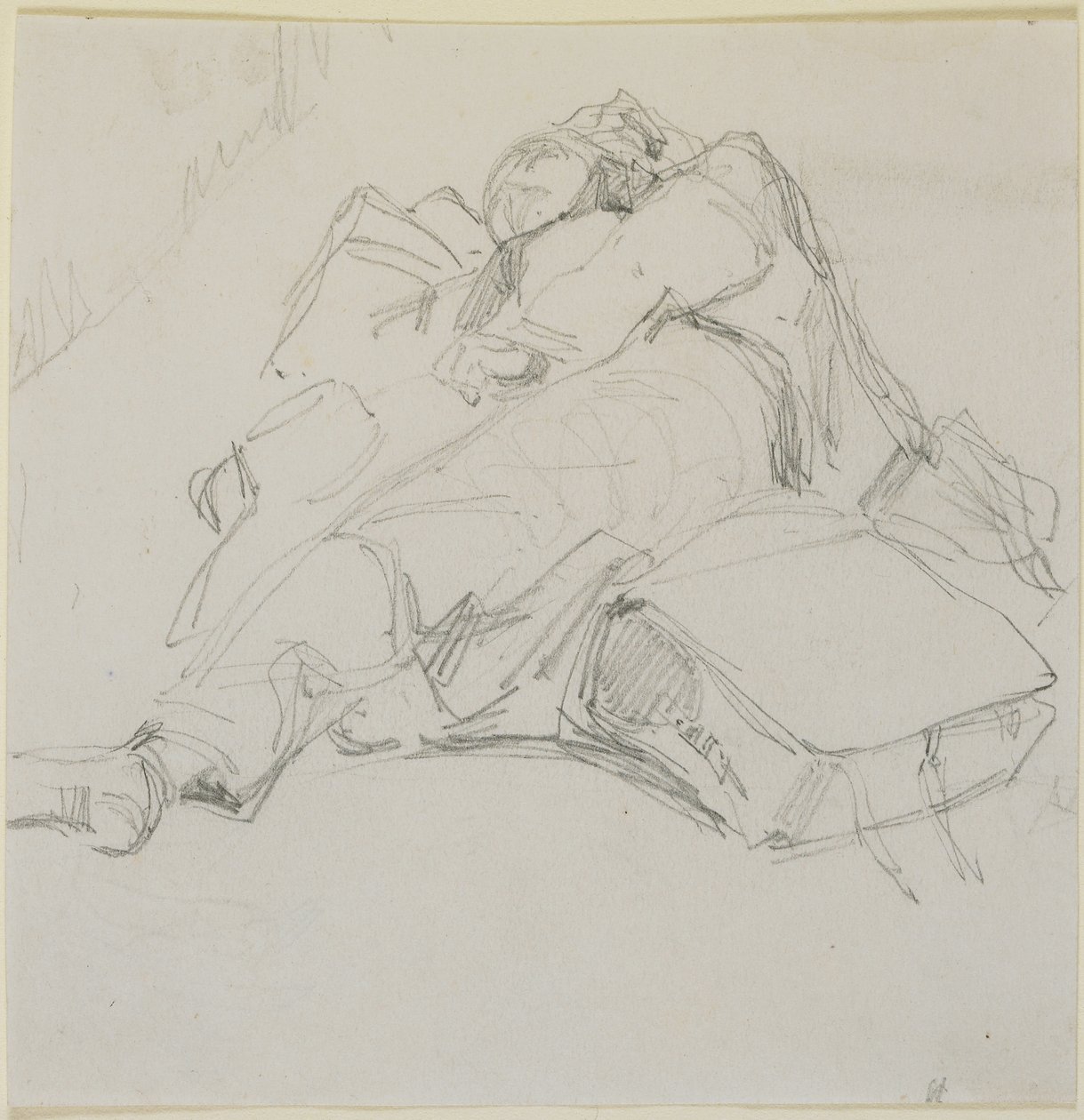 Ein Mann schläft auf einem Haufen Gepäck von James Abbott McNeill Whistler