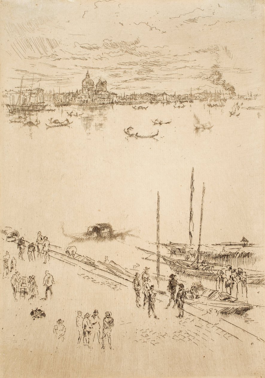 Aufrechtes Venedig, aus den Sechsundzwanzig Radierungen, auch bekannt als das zweite Venedig-Set von James Abbott McNeill Whistler