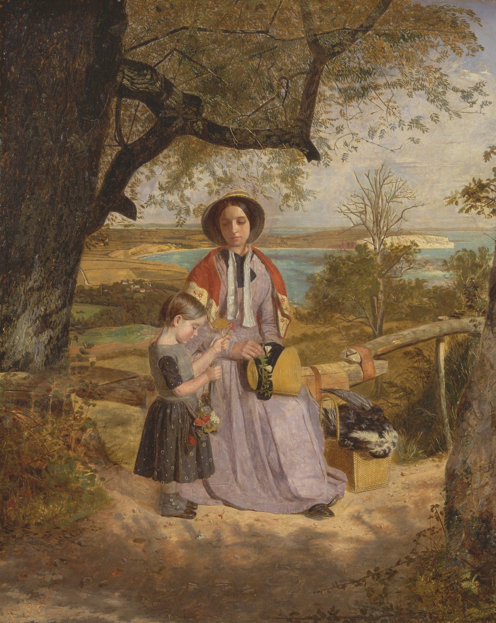 Mutter und Kind an einem Gatter, mit Culver Cliff, Isle of Wight, in der Ferne von James Collinson