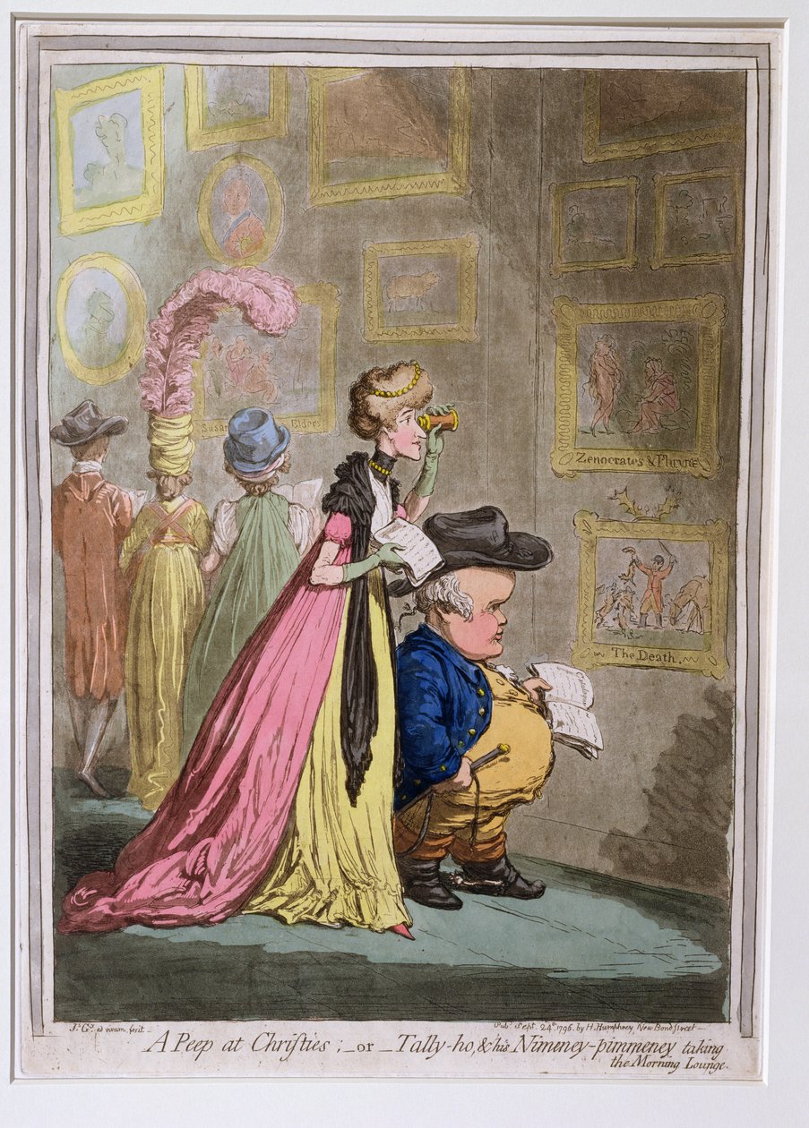 Ein Blick auf Christies, oder Tally-ho, und seine Nimeney-pimmeney beim Morgenspaziergang, veröffentlicht von Hannah Humphrey 1796 von James Gillray