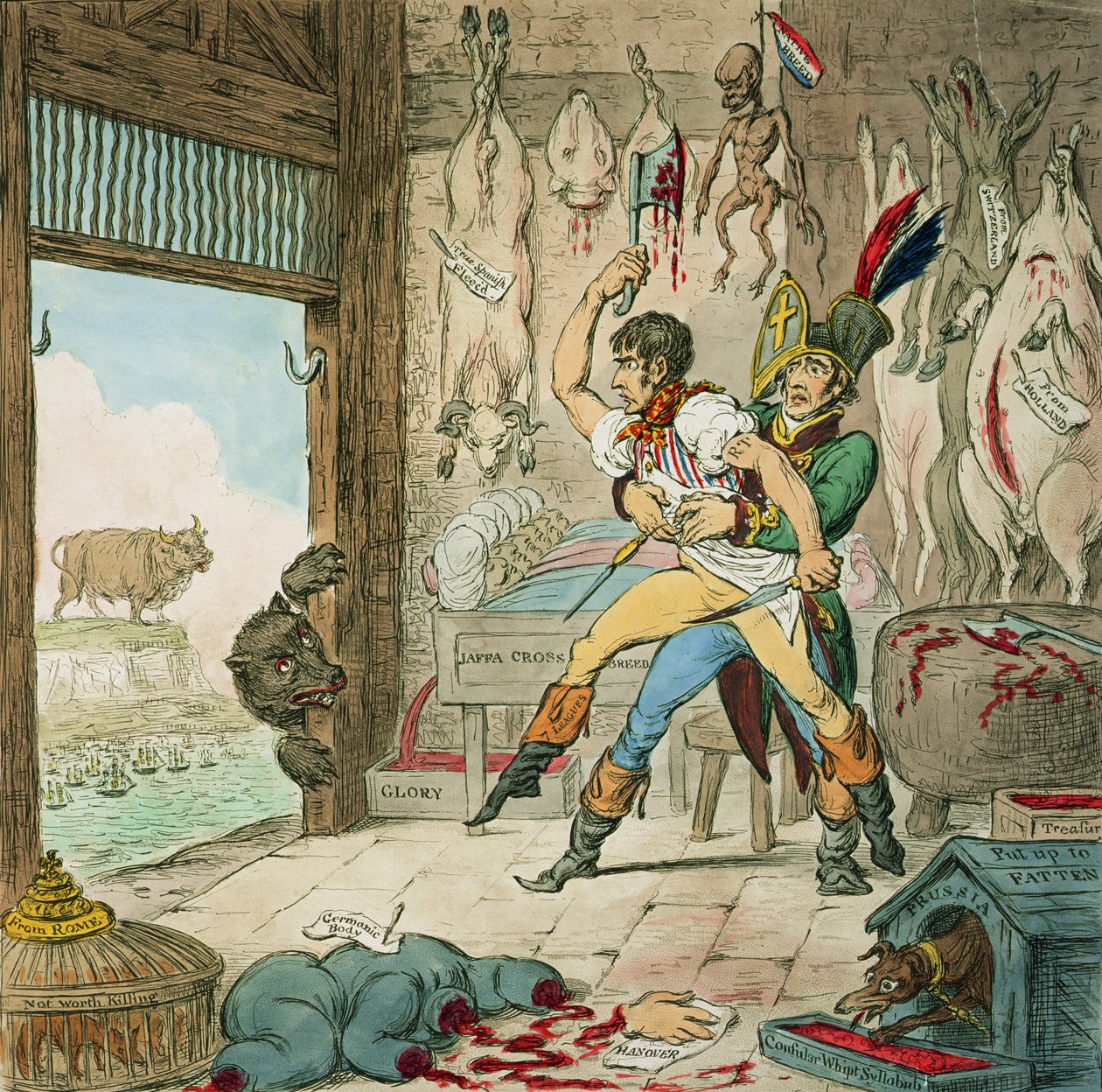 Boney und Talley, Der korsische Kadaver - Abrechnungstag des Metzgers, veröffentlicht von Hannah Humphrey, 1803 von James Gillray