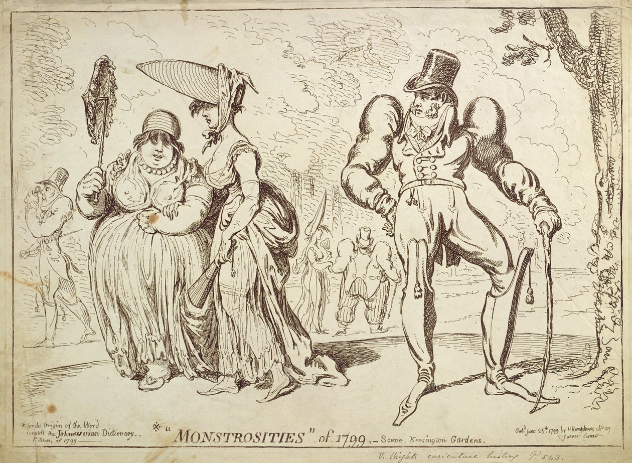 Monstrositäten von 1799 oder Szene in den Kensington Gardens, veröffentlicht von Hannah Humphrey 1799 von James Gillray