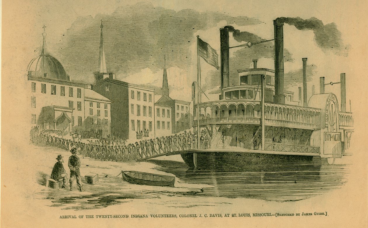 Ankunft der Zweiundzwanzigsten Indiana Freiwilligen, Oberst J.C. Davis, in St. Louis, Missouri von James Guire