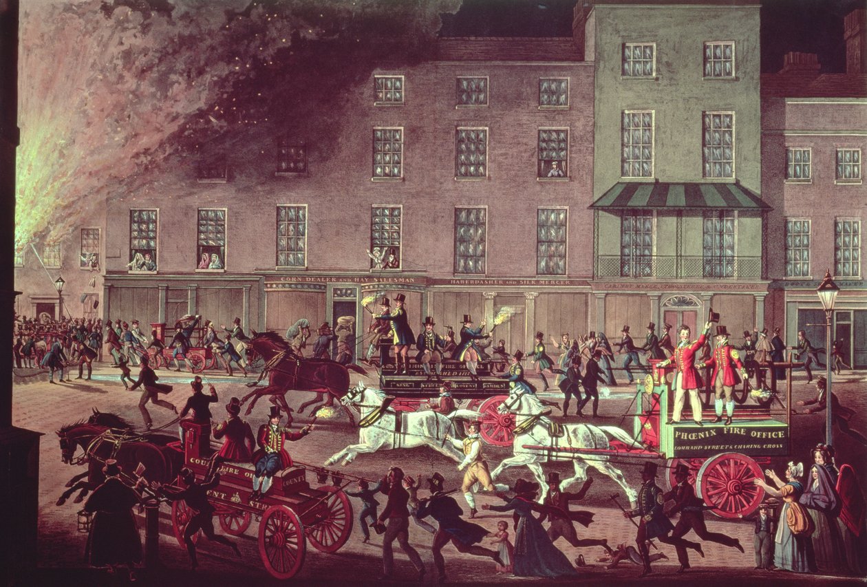 Londoner Feuerwehrautos, graviert von R.G. Reeve, veröffentlicht von Thomas McLean, ca. 1830 von James Pollard