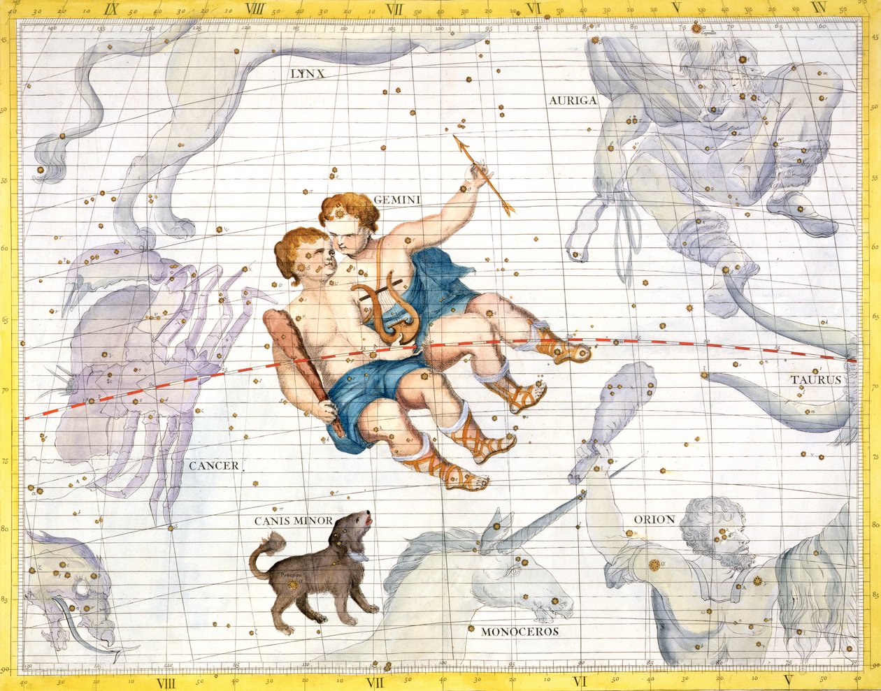 Sternbild Zwillinge mit Canis Minor, Tafel 13 aus 