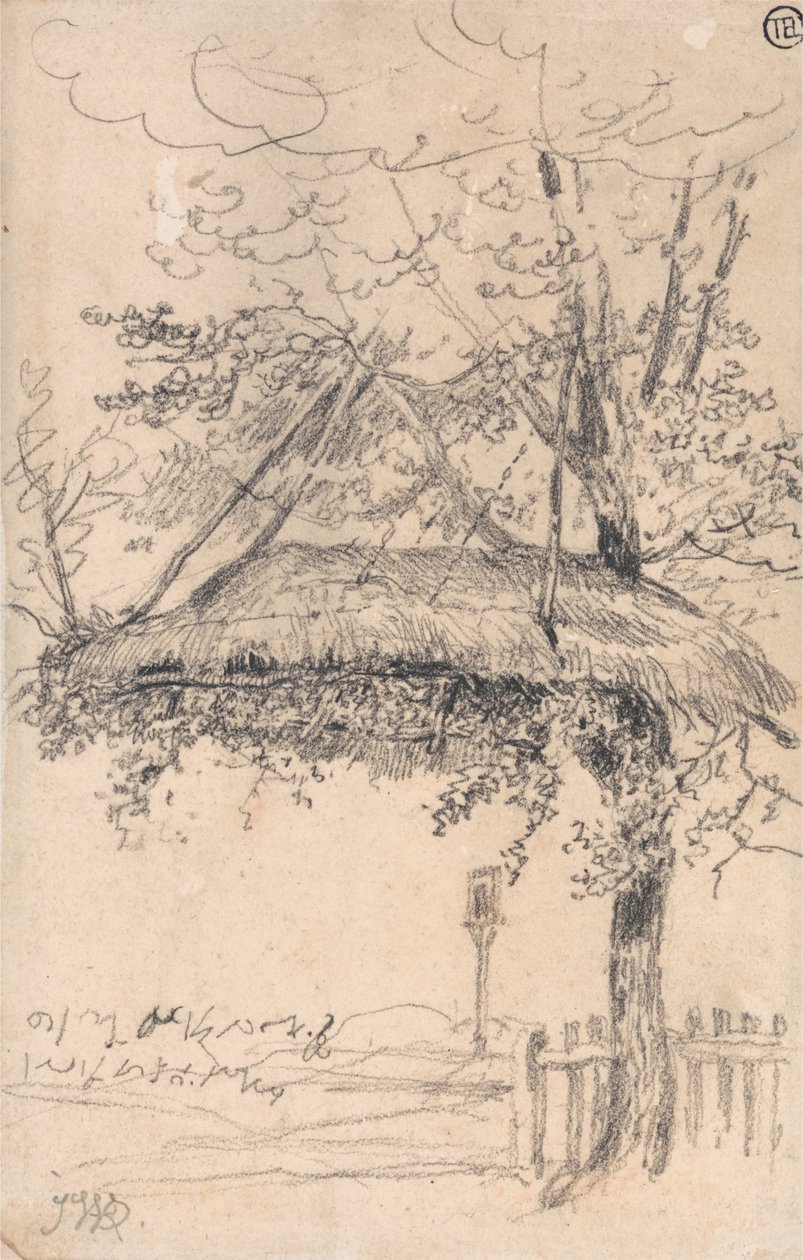 Ein Strohdachunterstand, der an einem Baum hängt von James Ward