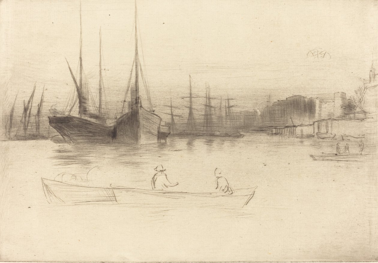 Dampfschiffe vor dem Turm, 1875 von James Abbott McNeill Whistler