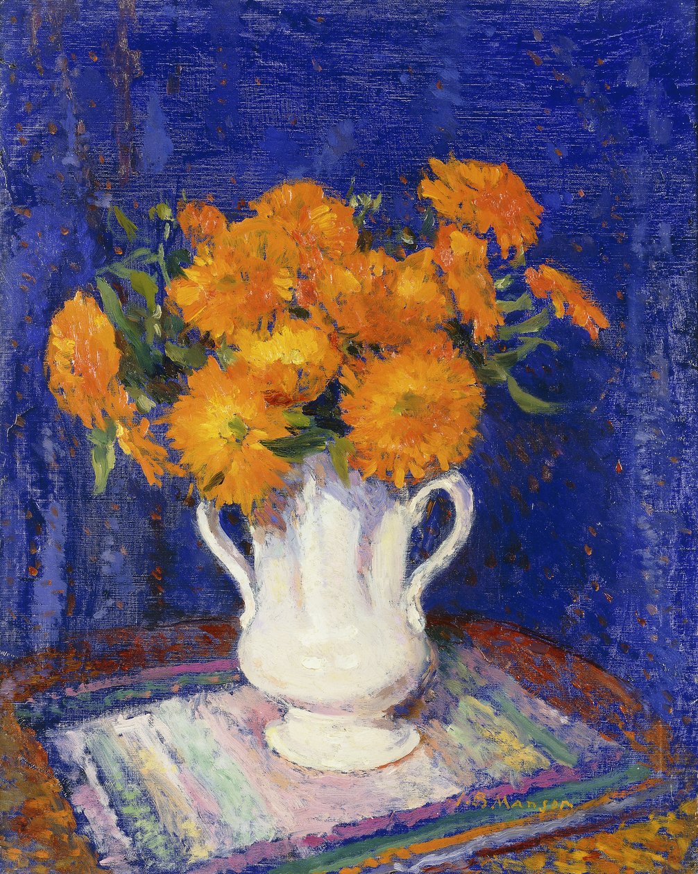 Ringelblumen in einer weißen Vase von James Bolivar Manson