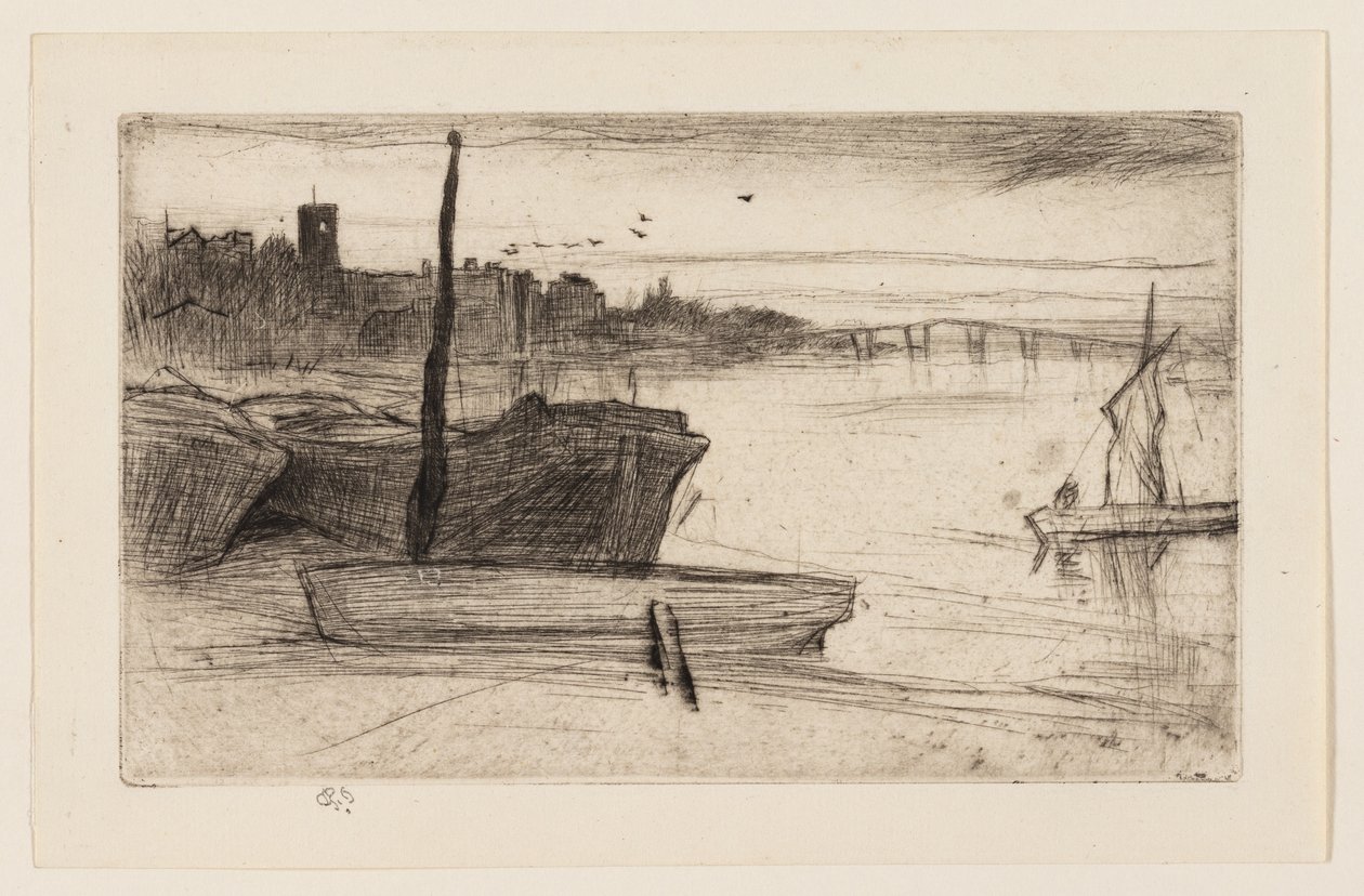 Chelsea-Brücke und Kirche von James Abbott McNeill Whistler