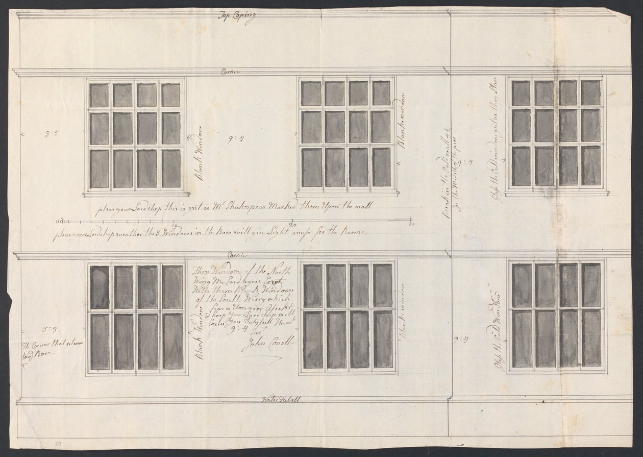 Cobham Hall, Kent: Entwurf für Fenster von James Wyatt
