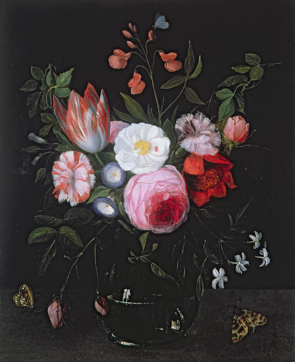 Frühlingsblumen in einer Glasvase, 17. Jahrhundert von Jan van Kessel the Elder