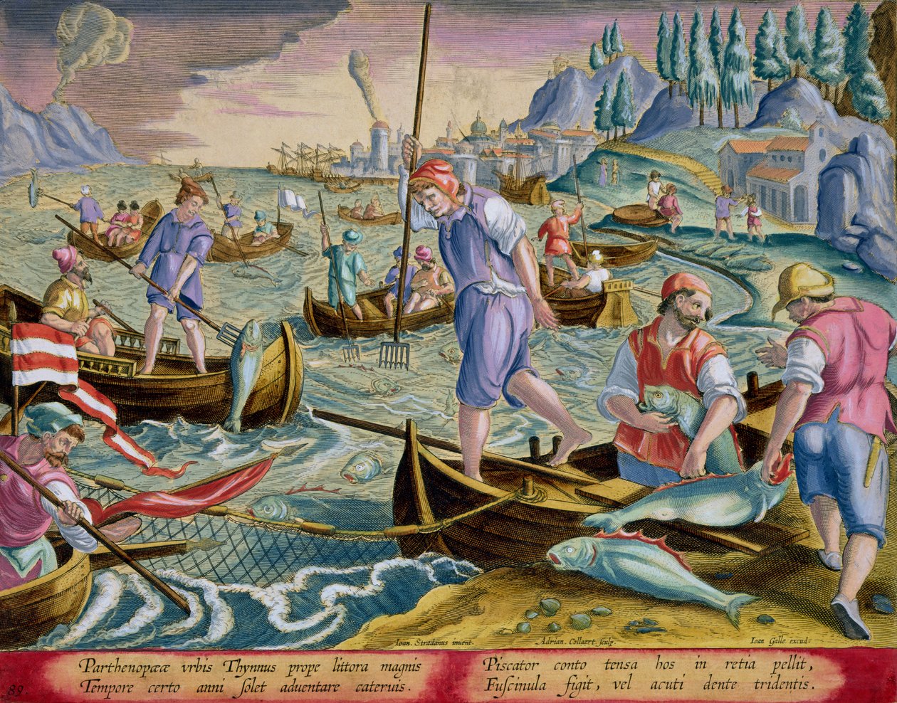 Fischen mit Netzen und Dreizacken in der Bucht von Neapel, Tafel 89 aus 
