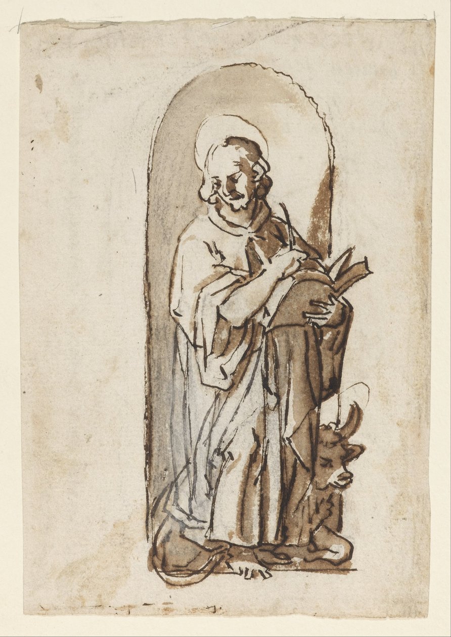 Seite aus einem Skizzenbuch mit St. Lukas von Jan van der Straet