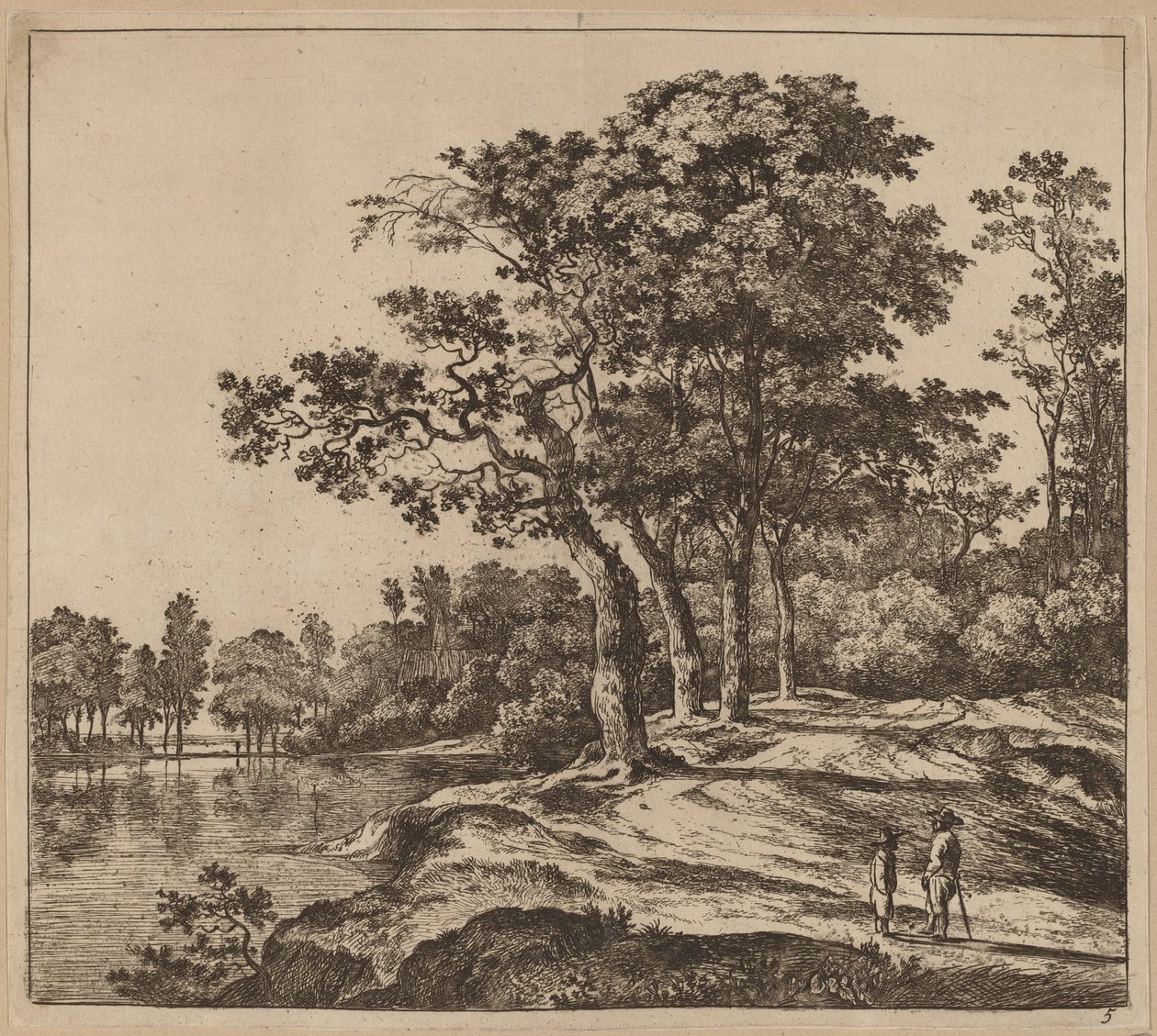 Landschaft mit vier Bäumen von Jan Hackaert