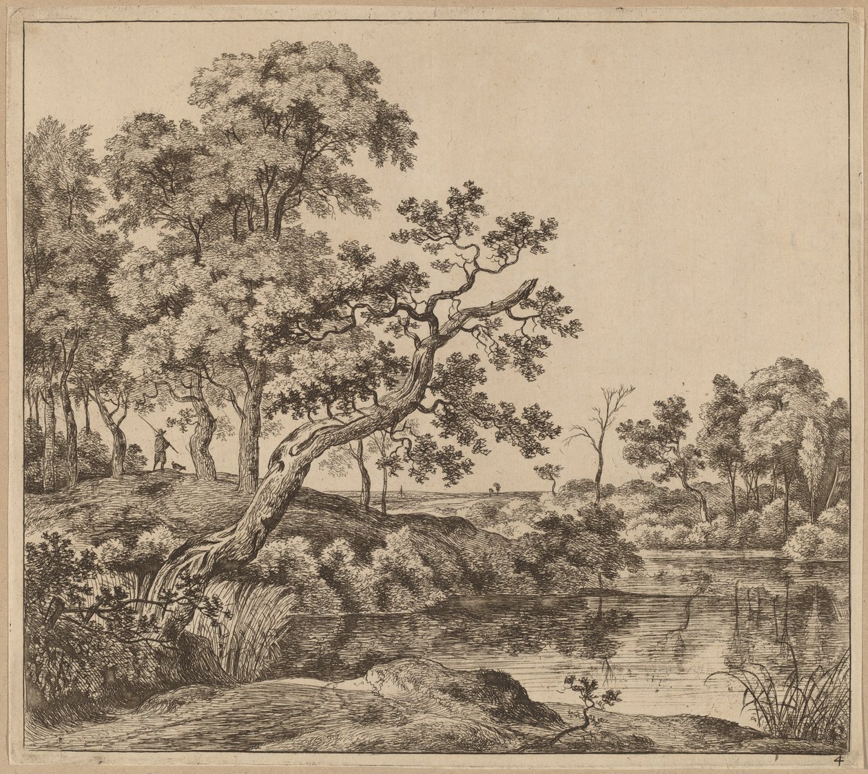 Landschaft mit einem sich biegenden Baum von Jan Hackaert