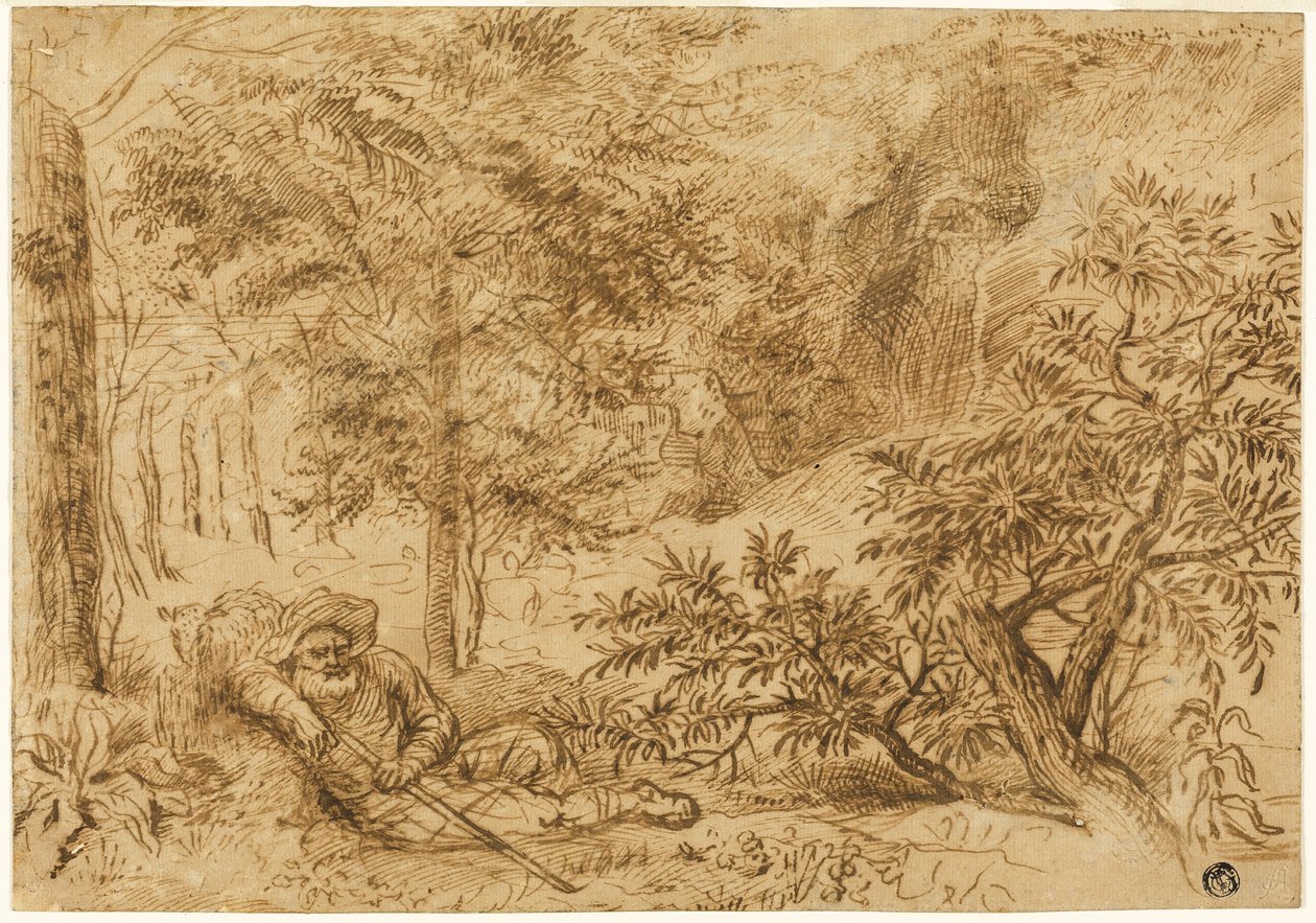 Landschaft mit schlafendem Schäfer unter einem Baum von Jan Lievens