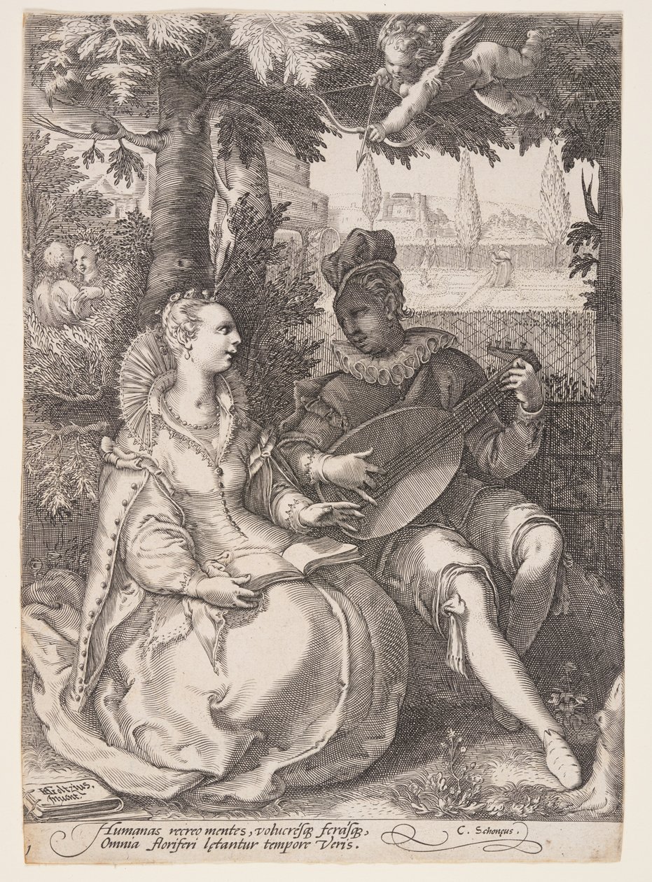 Frühling (Musizierendes Paar), aus Die vier Jahreszeiten von Jan Saenredam