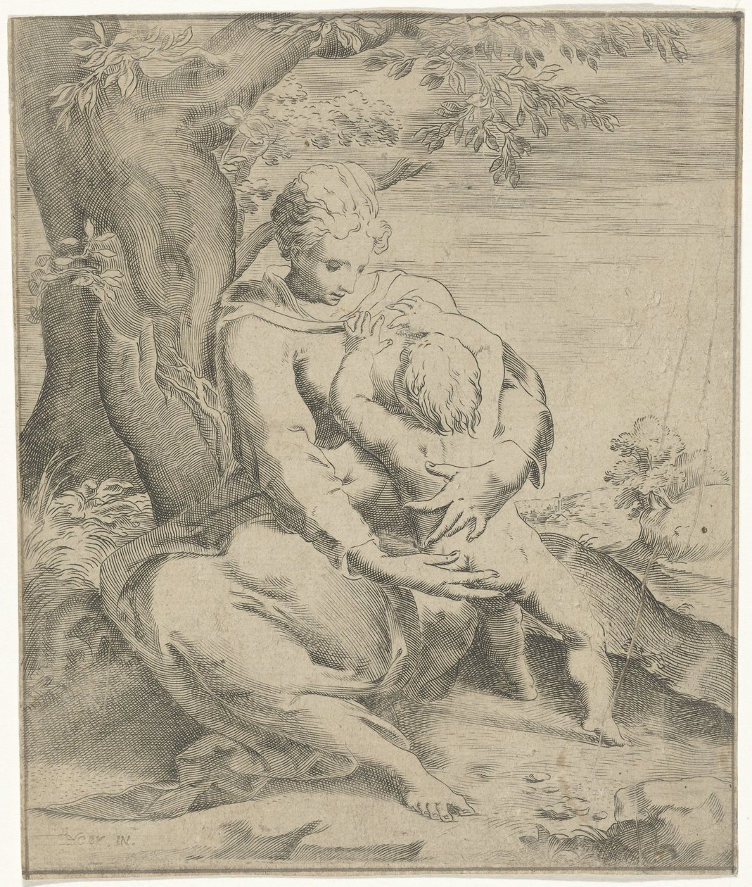 Mutter und Kind unter einem Baum von Jan de Hoey