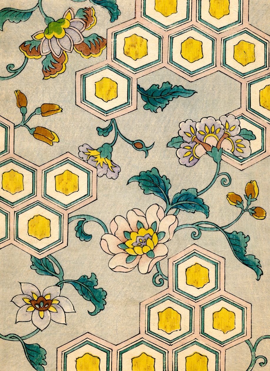 Blüten auf einem Wabenhintergrund von Japanese School