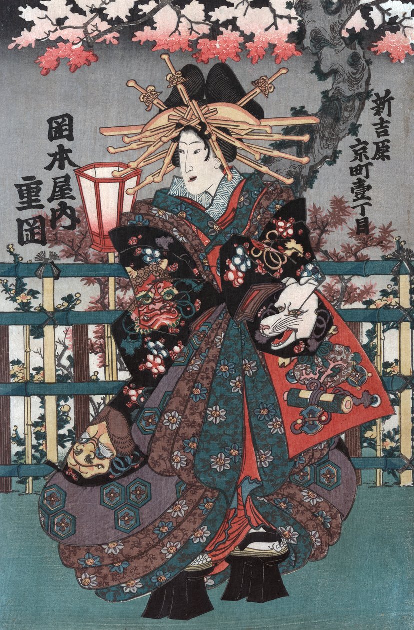 Rechtes Panel eines japanischen Kurtisanen-Triptychons von Japanese School