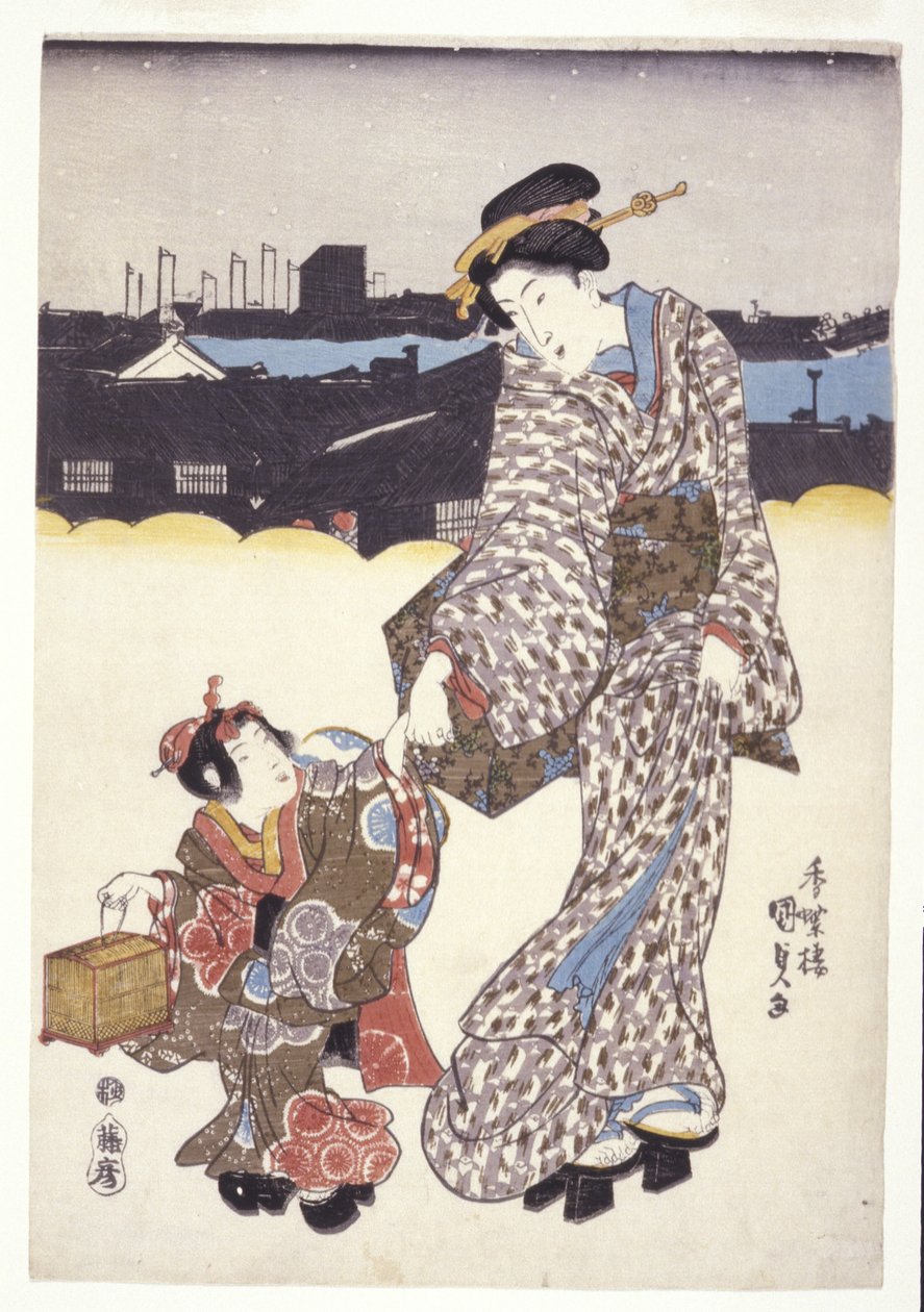 Ohne Titel (Eine Frau und ein Kind) von Japanese School