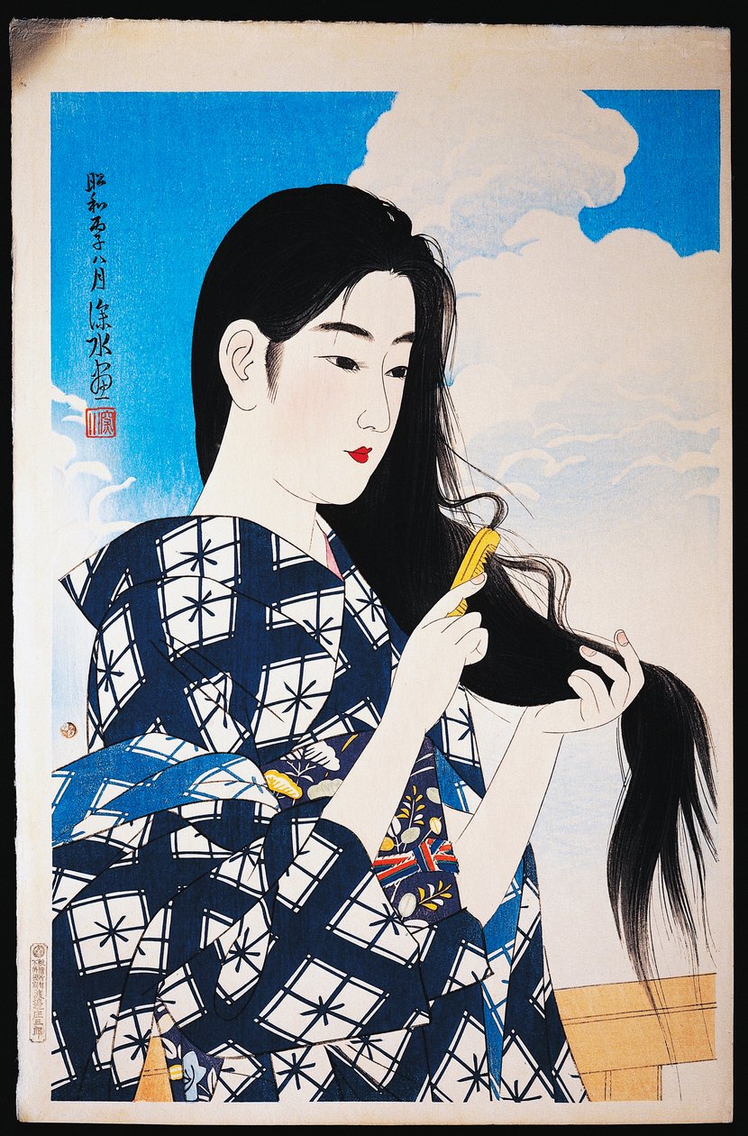 Junge Frau kämmt ihr Haar von Japanese School
