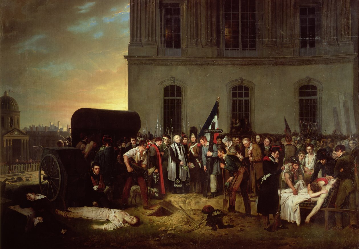 Begräbnis der Opfer der Julirevolution vor der Kolonnade des Louvre, 30. Juli 1830 von Jean Alphonse Roehn