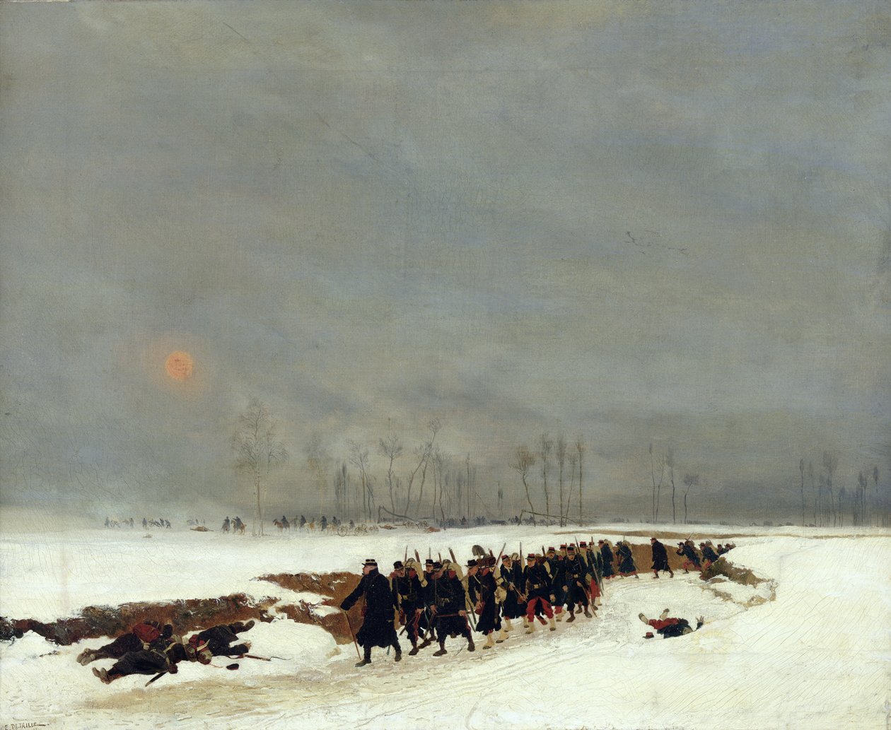Der Krieg von 1870-71: Eine Infanteriekolonne auf dem Weg zu einem Überfall, 1872 von Jean Baptiste Edouard Detaille