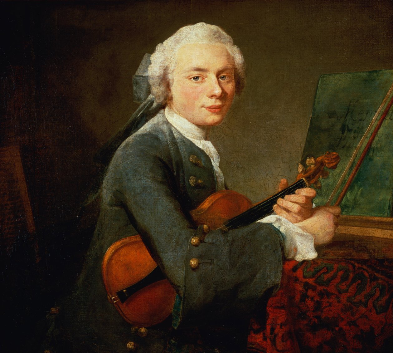 Junger Mann mit einer Violine, oder Porträt von Charles Theodose Godefroy, ca. 1738 von Jean Baptiste Simeon Chardin