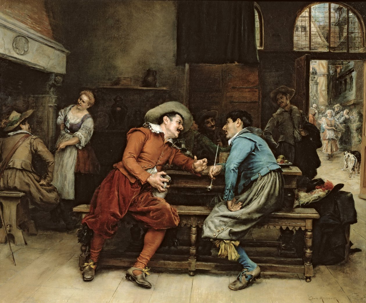 Zwei Männer sprechen in einer Taverne von Jean Louis Ernest Meissonier