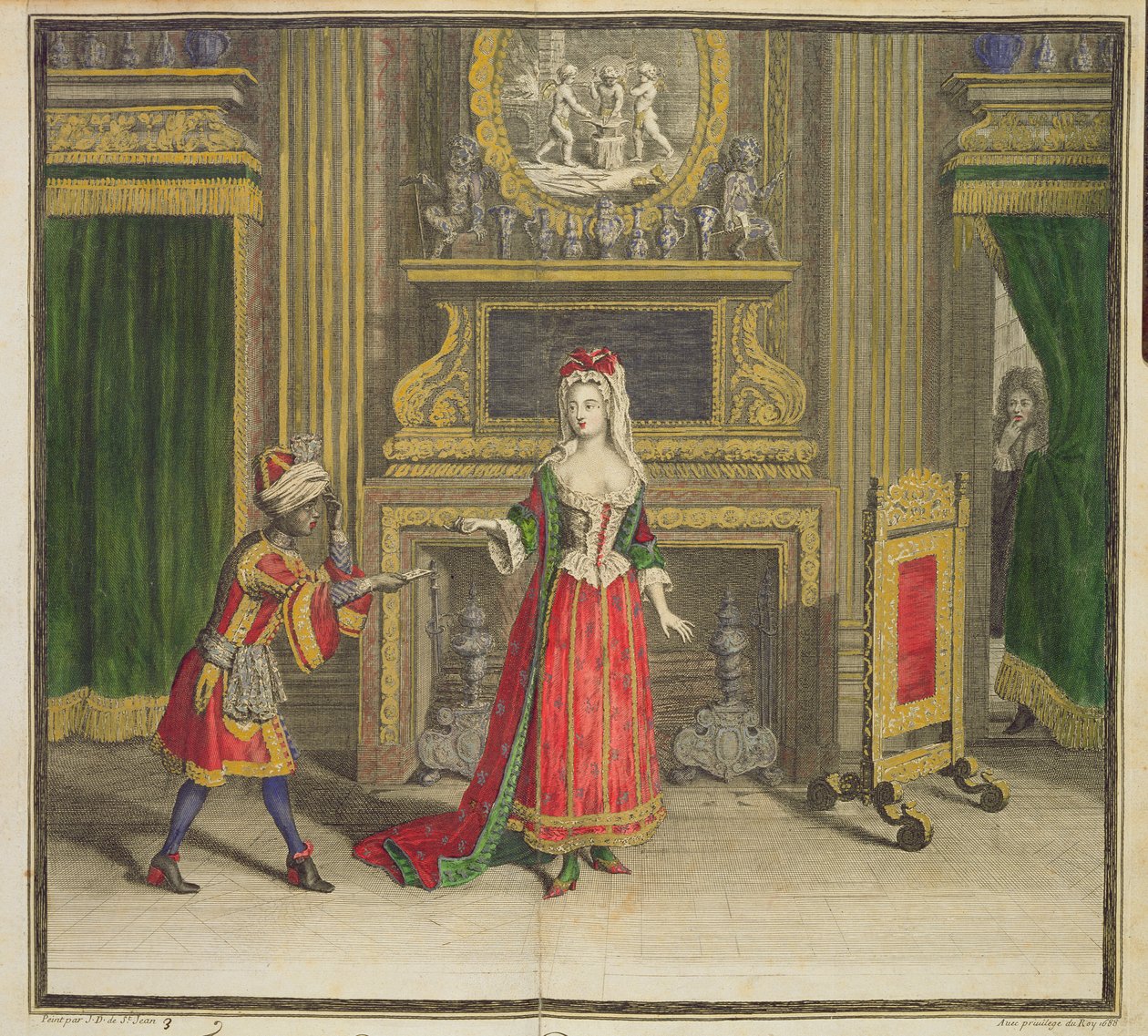 Dame in ihrem Schlafzimmer, veröffentlicht ca. 1688-90 von Jean Dieu de Saint Jean