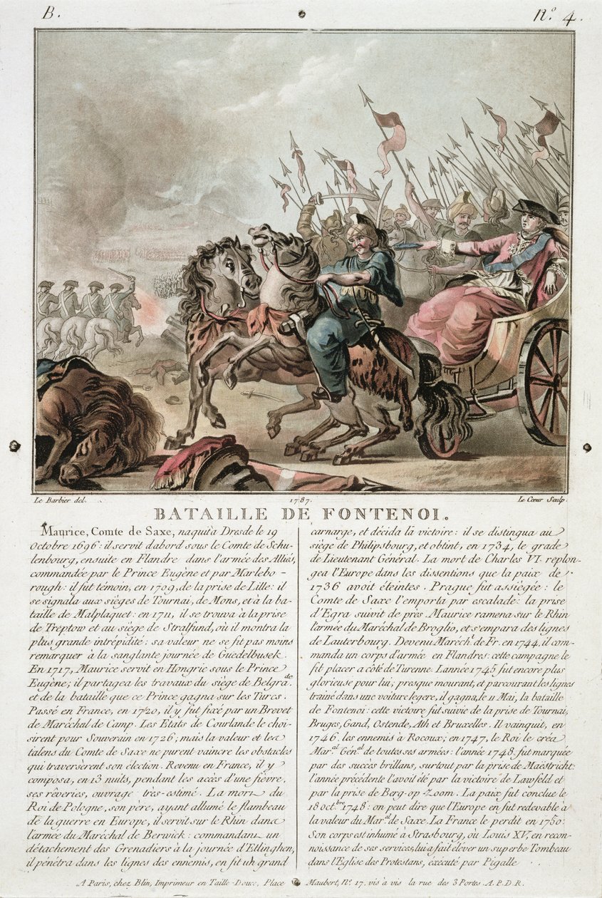 Schlacht bei Fontenoy, 1745, graviert von Louis Le Coeur, 1787 von Jean Jacques Francois Le Barbier