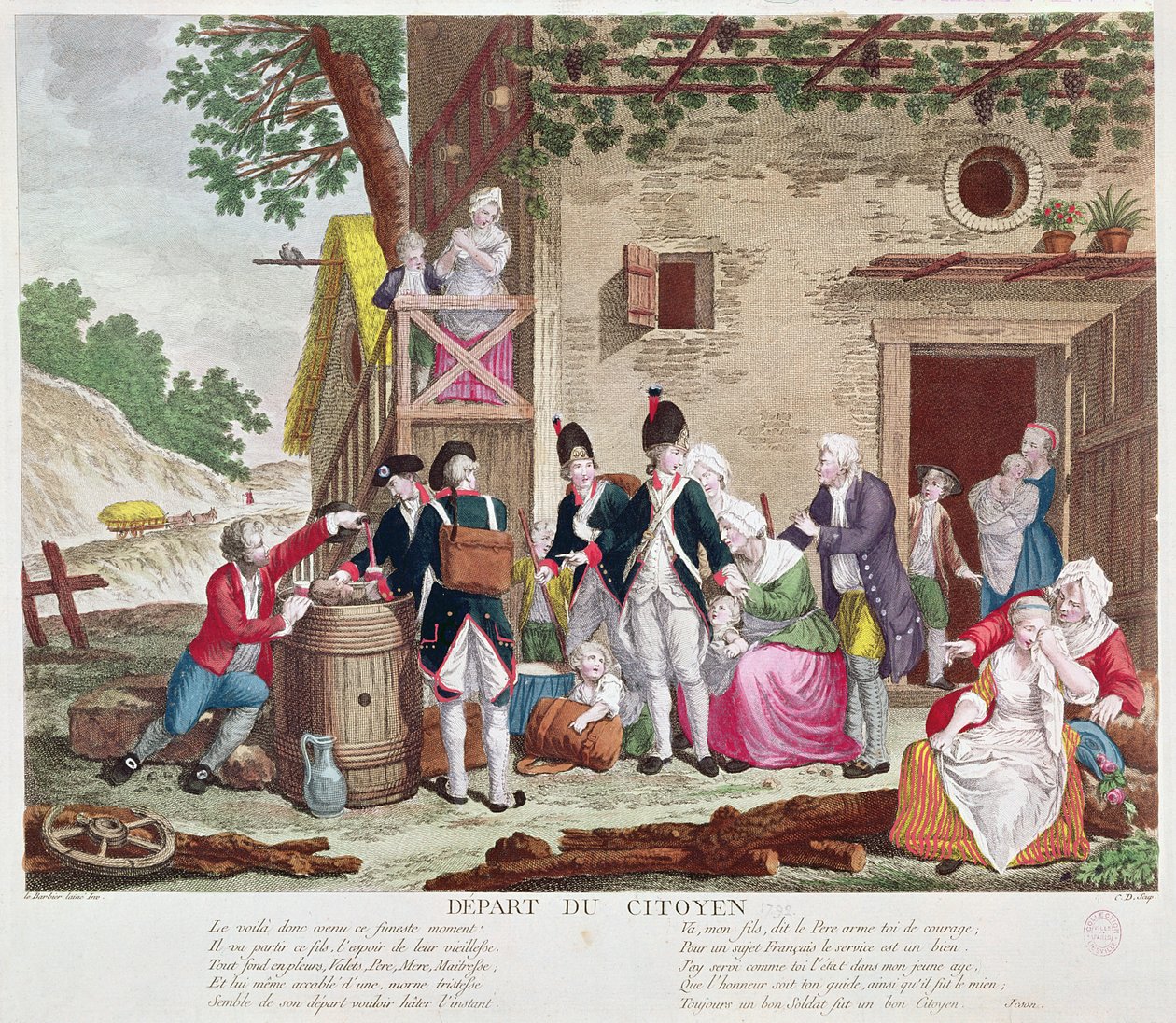 Der Aufbruch des Bürgers, 1792 (Farbstich) von Jean Jacques Francois Le Barbier