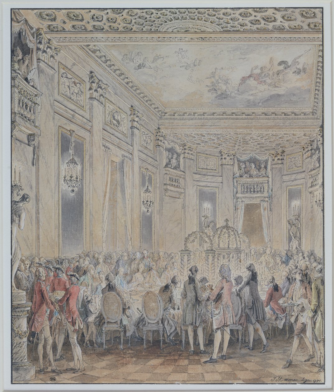 Festmahl gegeben von Madame du Barry (1743-93) für Ludwig XV. am 2. September 1771 zur Einweihung des Pavillons in Louveciennes, 1771 von Jean Michel the Younger Moreau
