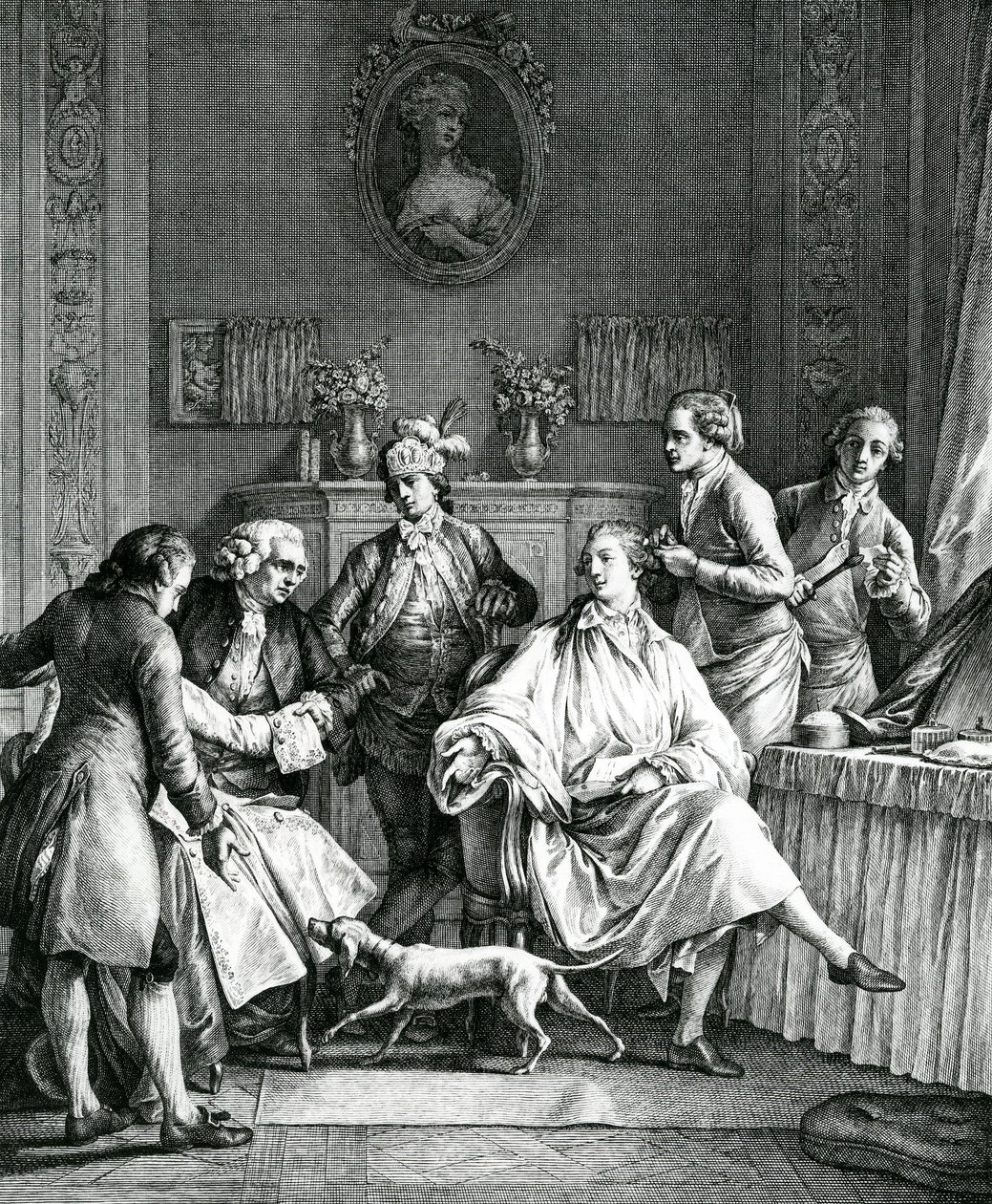 Mann zieht sich an, ca. 1770 von Jean Michel the Younger Moreau