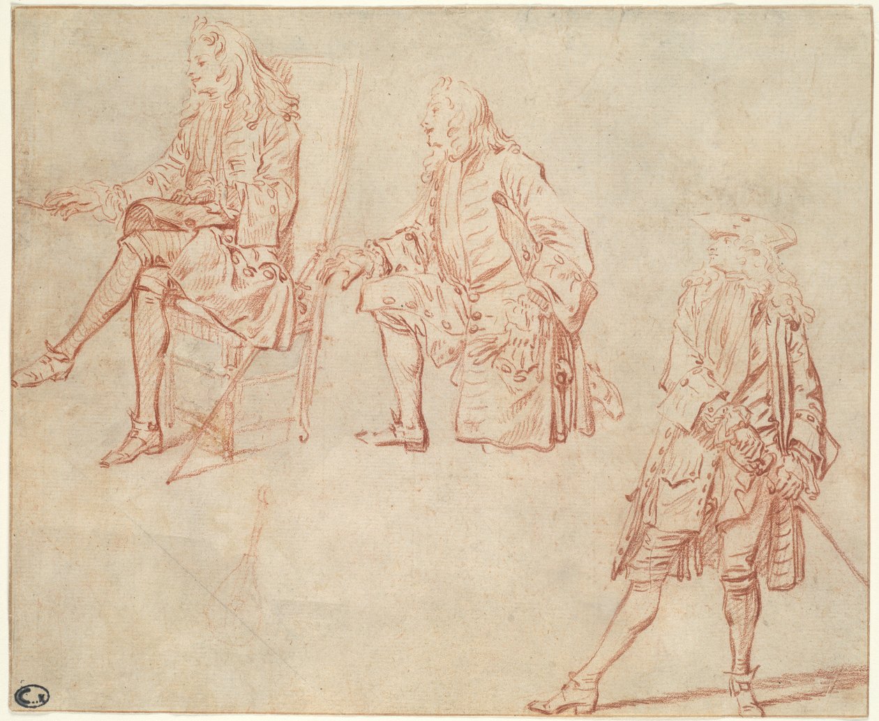Drei Studien eines Gentlemans von Jean Antoine Watteau