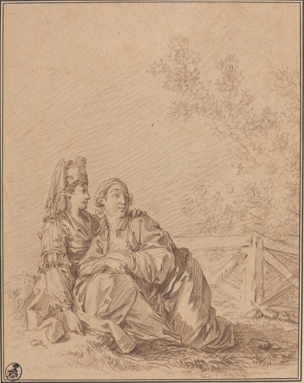 Zwei Russen in einer Landschaft sitzend von Jean Baptiste Le Prince