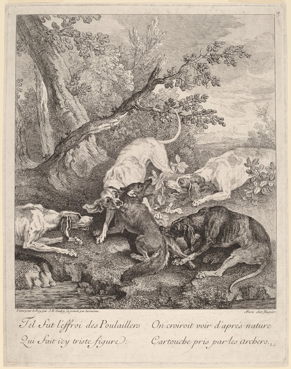 Ein Fuchs von Hunden angegriffen von Jean Baptiste Oudry