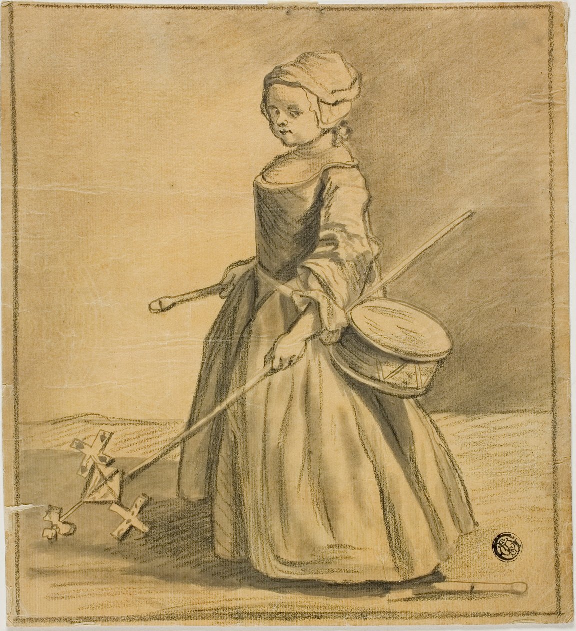 Mädchen spielt mit Trommel von Jean Baptiste Simeon Chardin