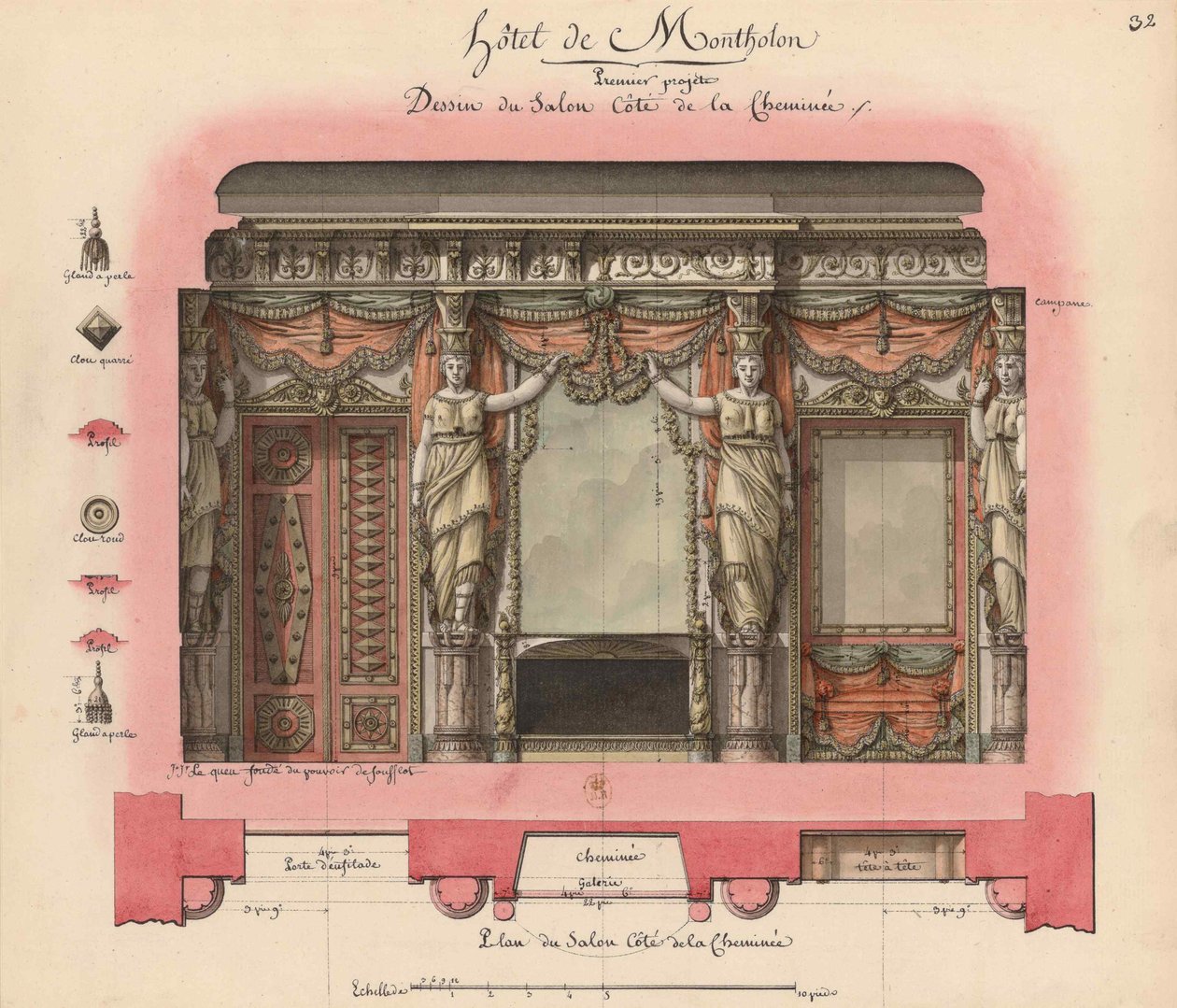Hôtel Montholon. Salonprojekt, 1786 von Jean Jacques Lequeu